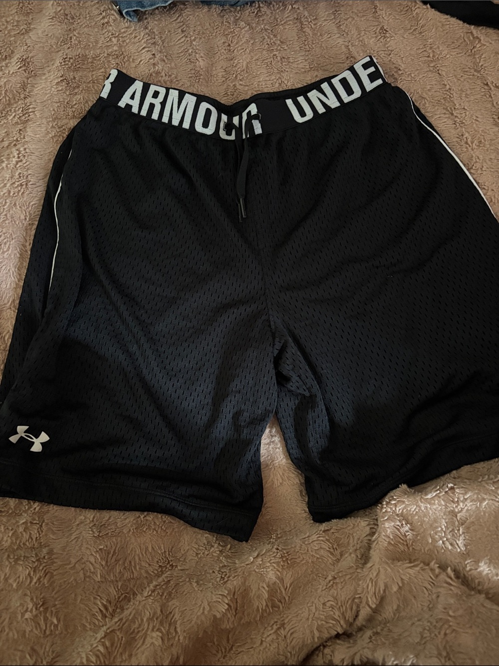 Under Armour Black Mesh Athletic Shorts with White Logo